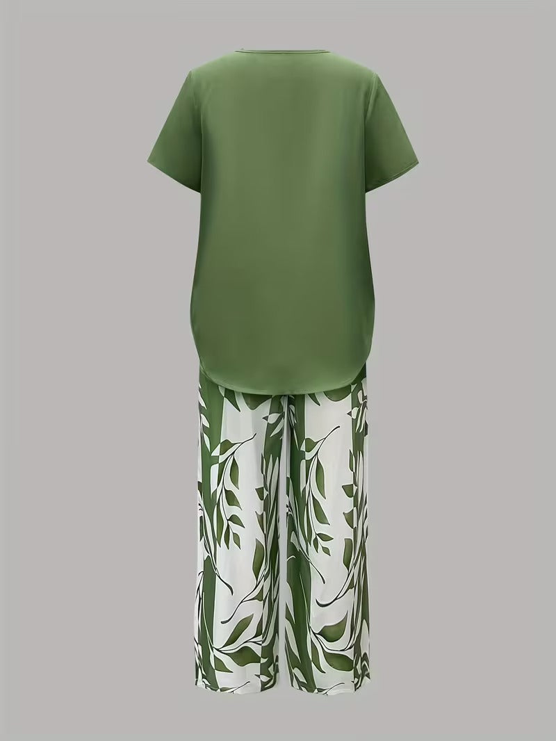 Yvette | Casual Leaf Print Two Piece Set