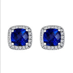 Verity | Silver Sapphire Halo Stud Earrings