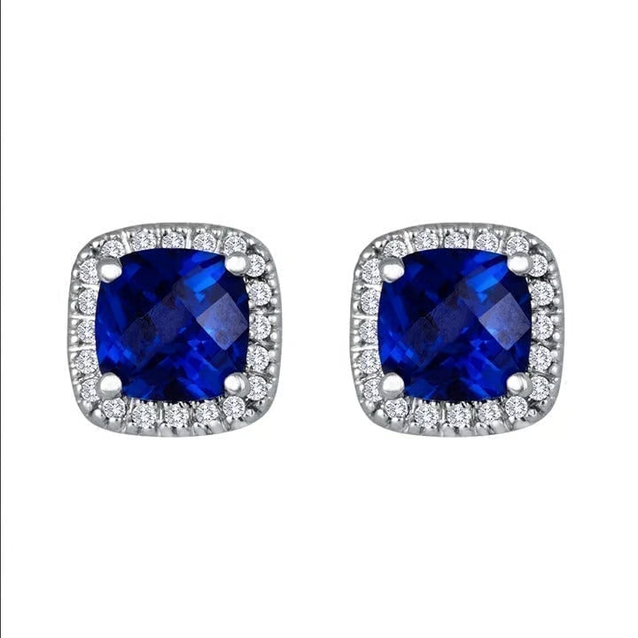 Verity | Silver Sapphire Halo Stud Earrings