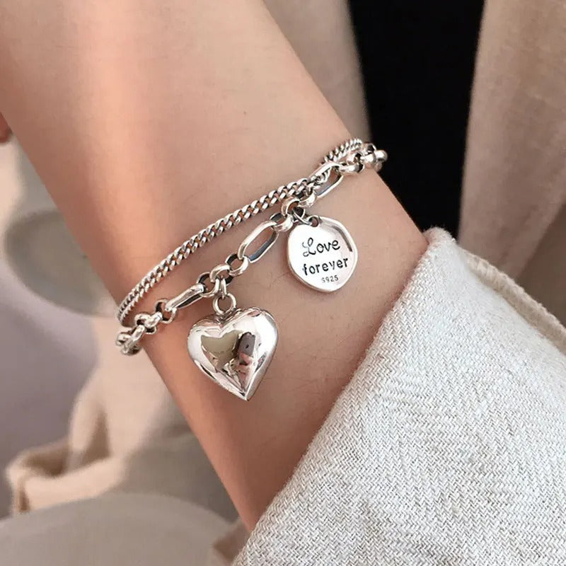 925 Sterling Silver Bracelet with Engraving "Love Forever" + 2 Free Charms