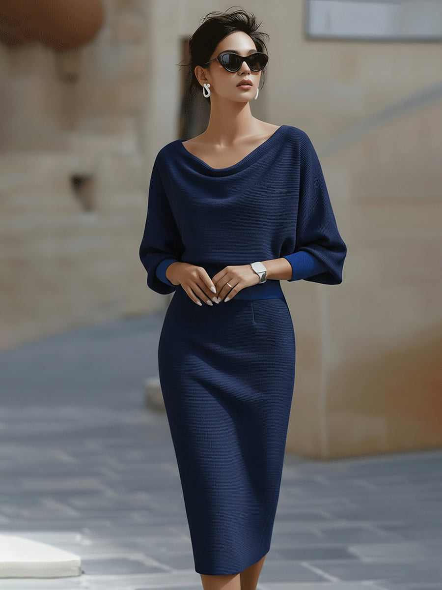 Liora | Elegant Draped Batwing Midi Dress