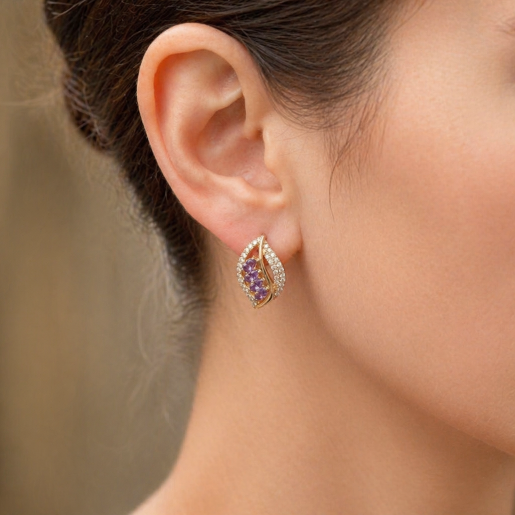 Felicity | Violet Feather Rose Gold Earrings