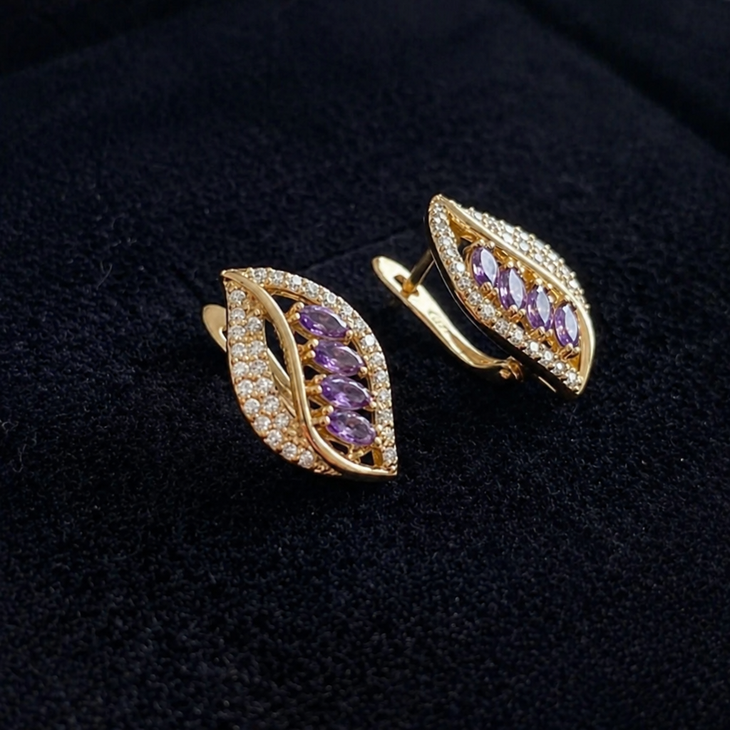 Felicity | Violet Feather Rose Gold Earrings