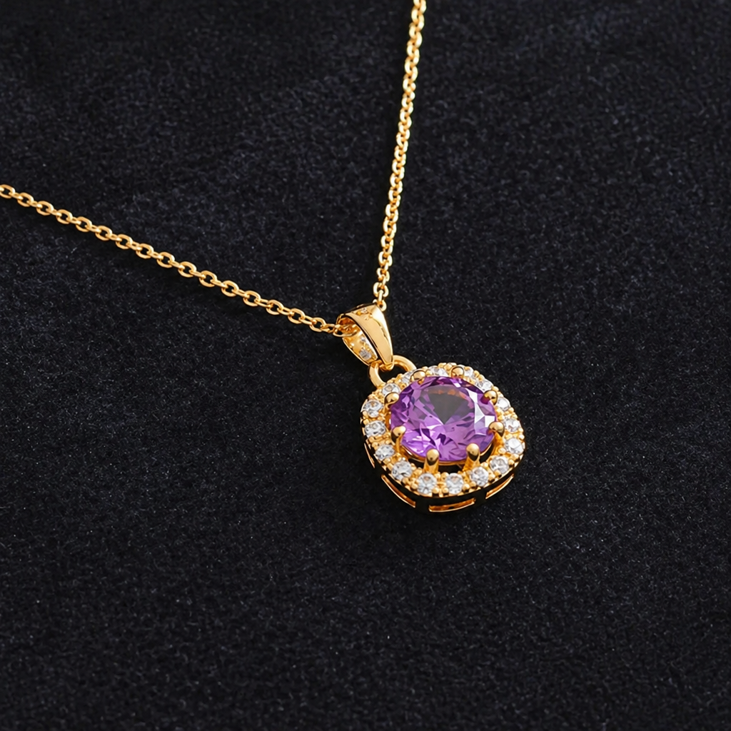 Cassia | Amethyst Gold Pavé Necklace