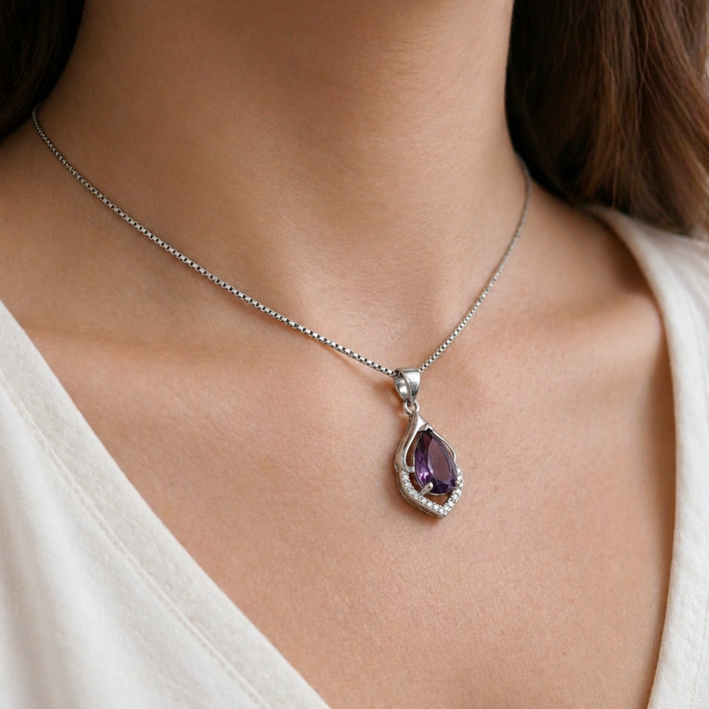 Josephine | Crescent Drop White Gold Necklace