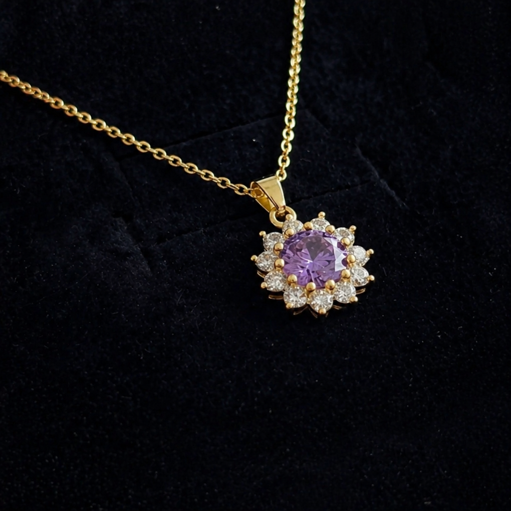 Beatrix | Amethyst Sunflower Gold Necklace