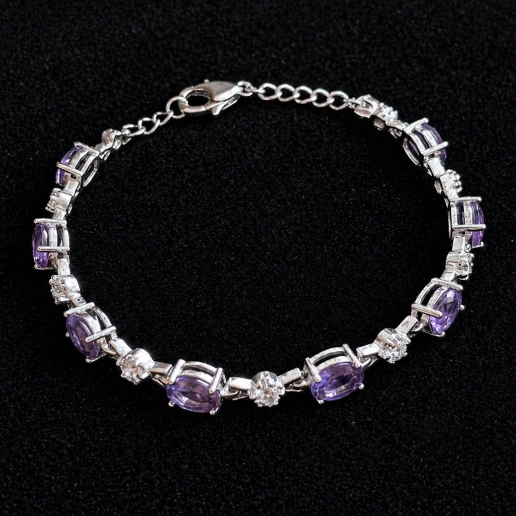 Lysandra | Amethyst White Gold Chain Bracelet