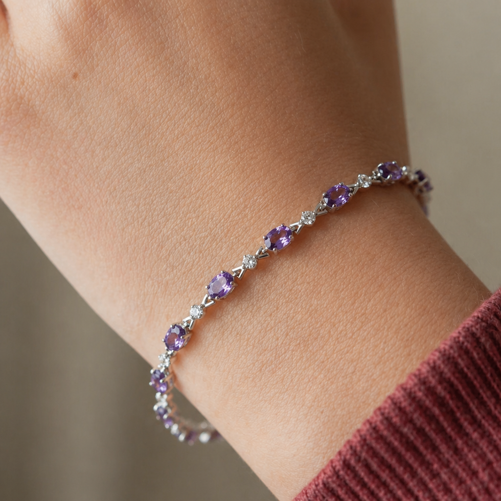 Lysandra | Amethyst White Gold Chain Bracelet