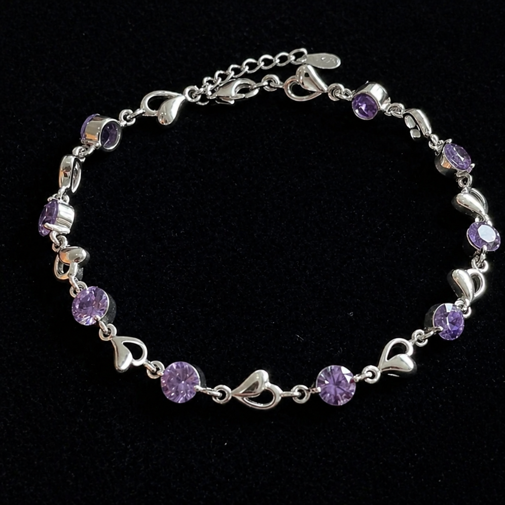 Verity | Amethyst Heart Charm Bracelet