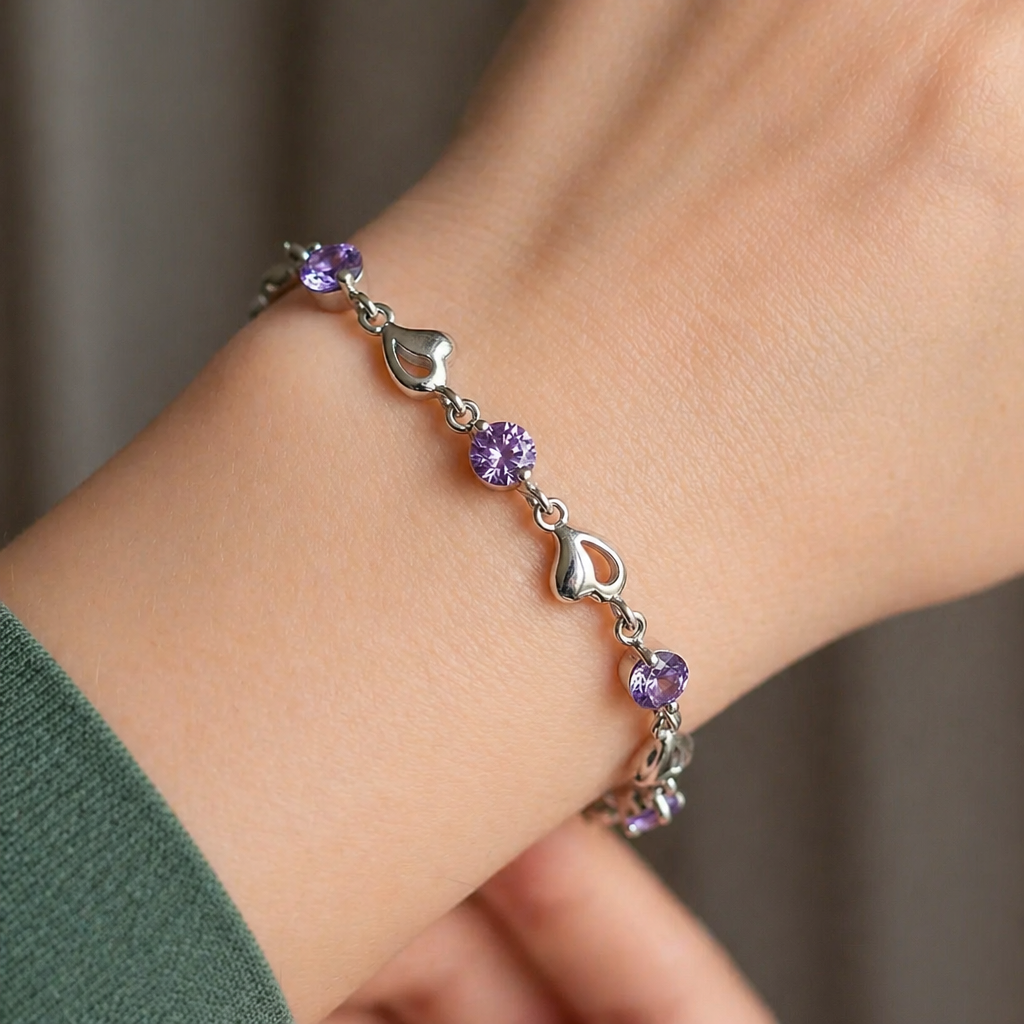 Verity | Amethyst Heart Charm Bracelet