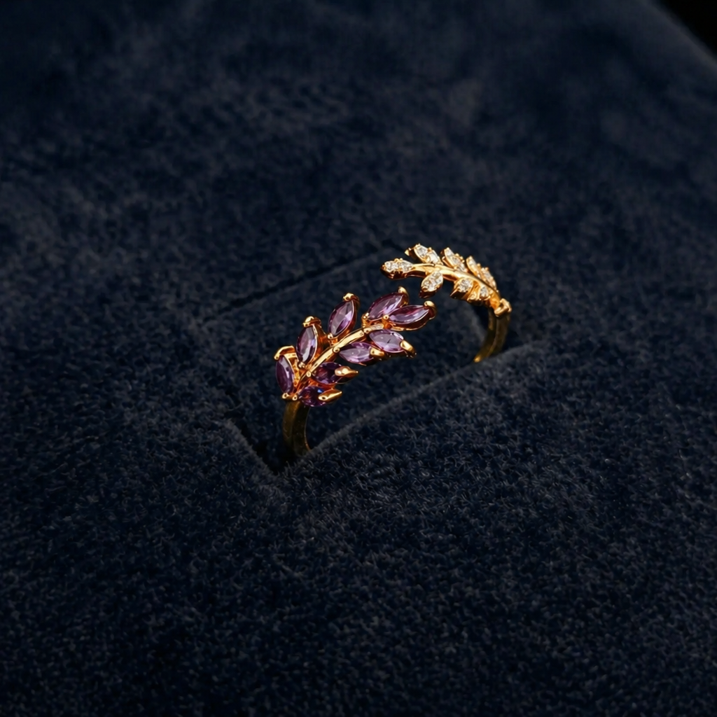Amaryllis | Gold Amethyst Curved Ring