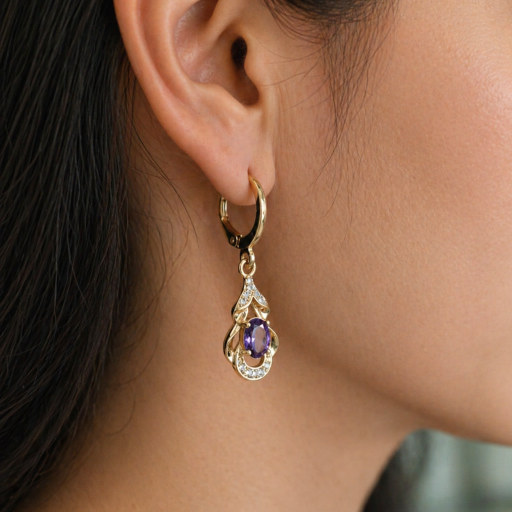 Linnea | Amethyst Teardrop Rose Gold Earrings