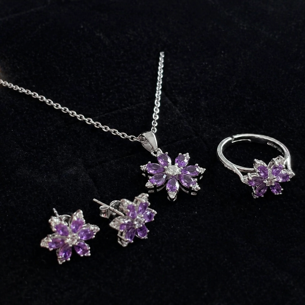 Wilhelmina | Amethyst Floral White Gold Set
