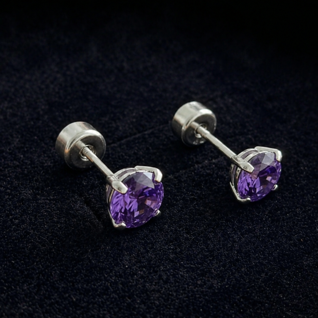 Clementine | Amethyst White Gold Studs