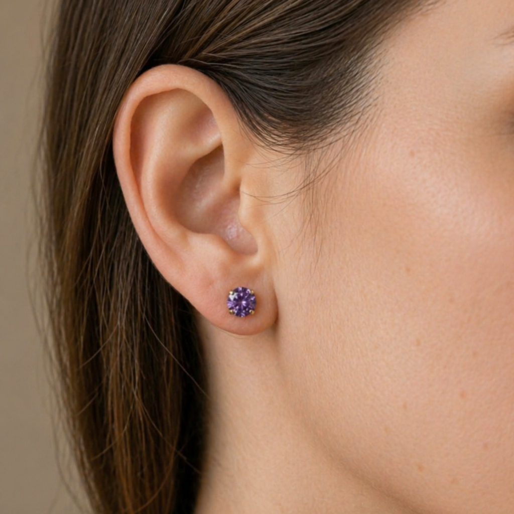 Clementine | Amethyst White Gold Studs