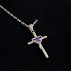 Genevieve | Amethyst Cross White Gold Necklace