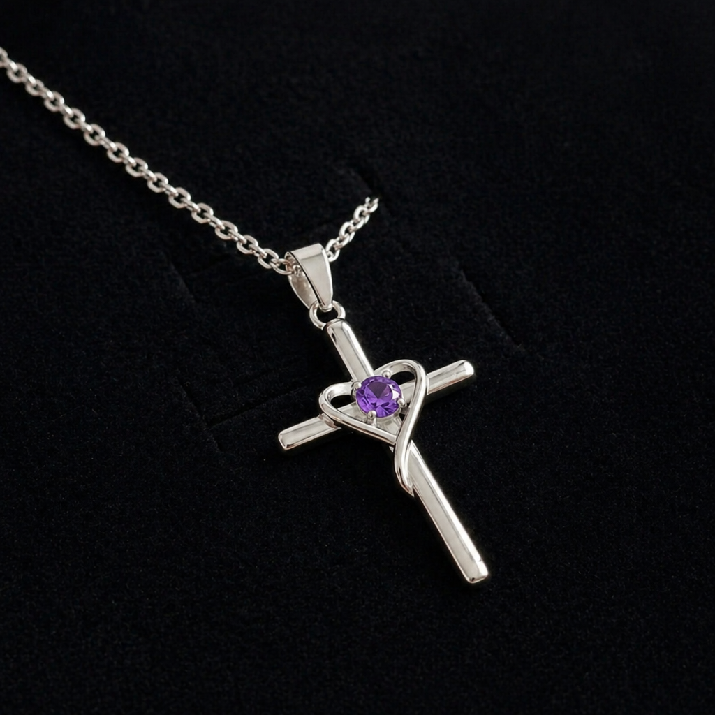 Genevieve | Amethyst Cross White Gold Necklace