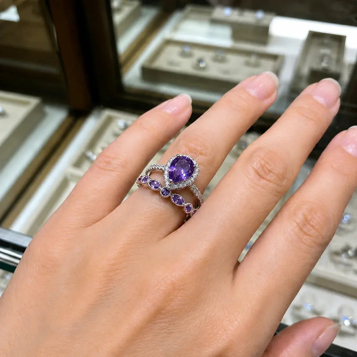 Fleur | Teardrop Amethyst Gold Ring Set