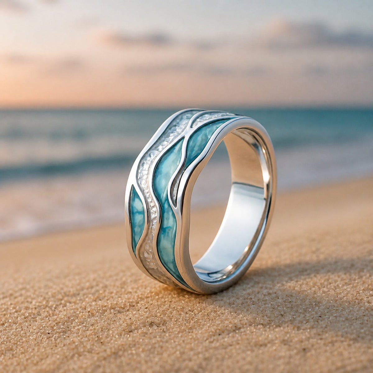 Isobel | Turquoise Enamel Wave Ring