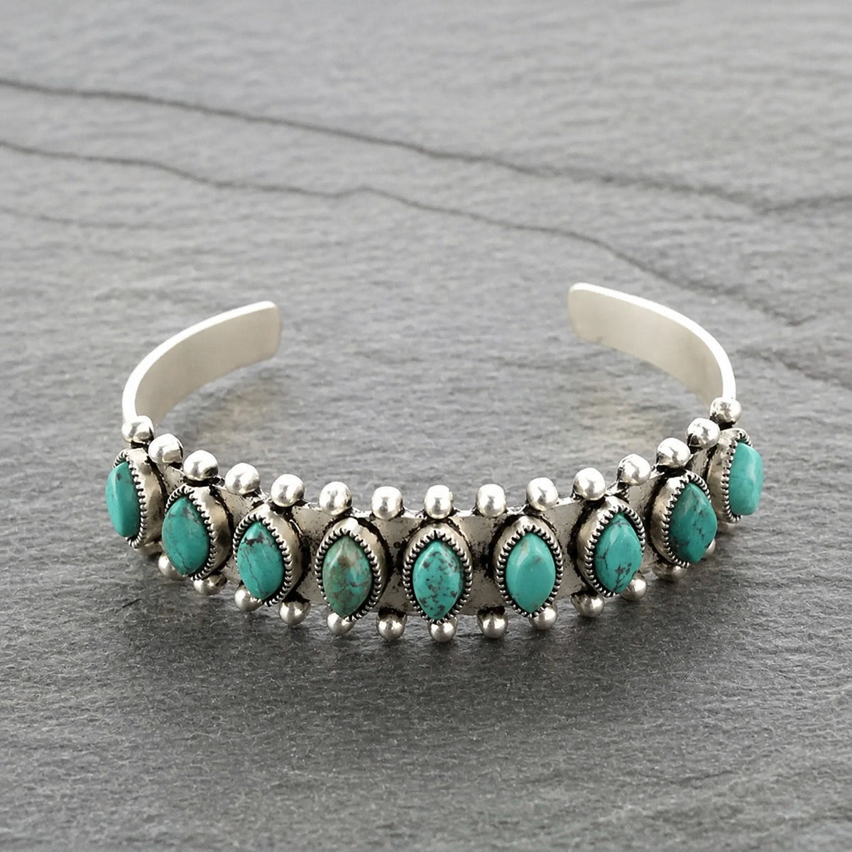 Kerry | Silver Turquoise Row Cuff Bracelet