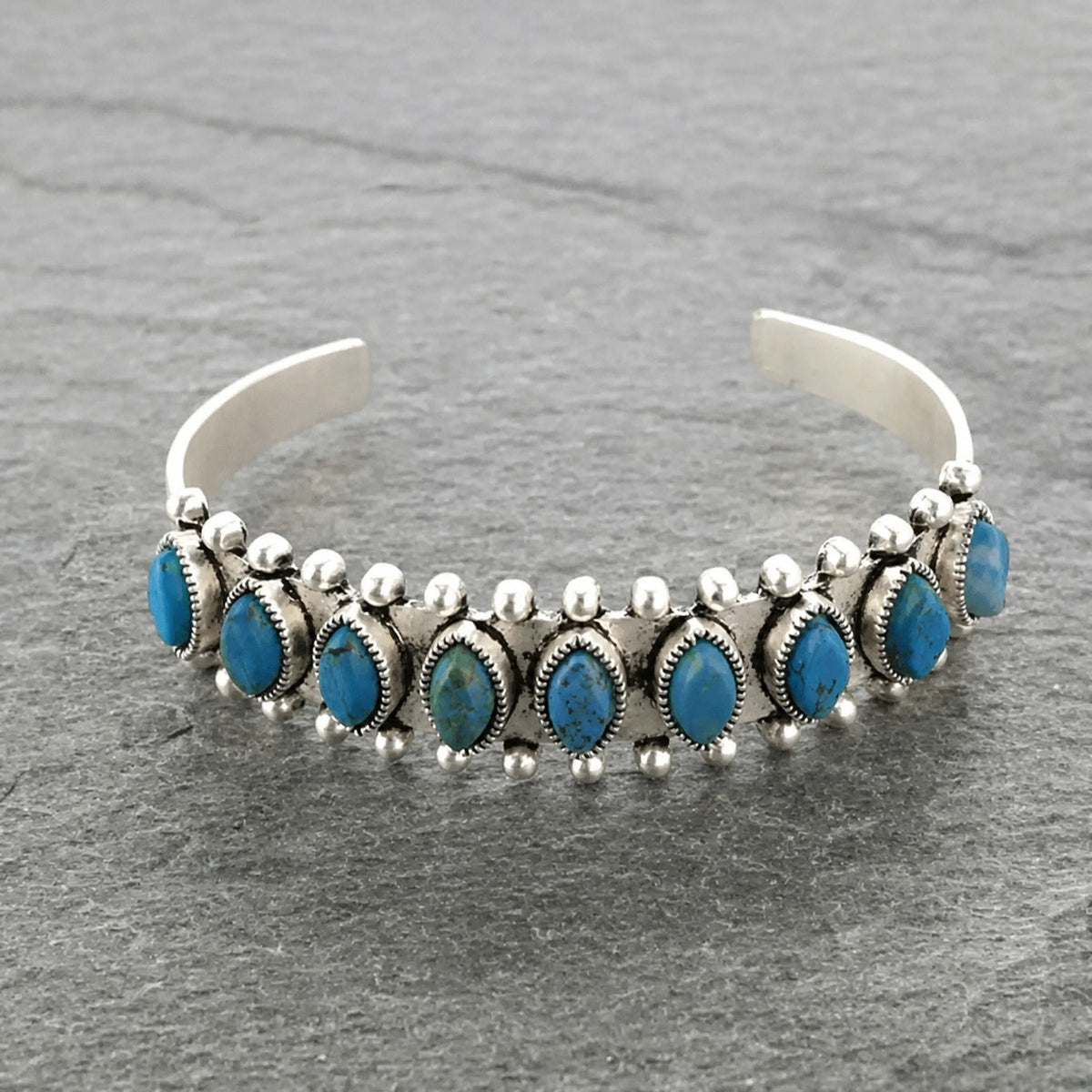 Kerry | Silver Turquoise Row Cuff Bracelet