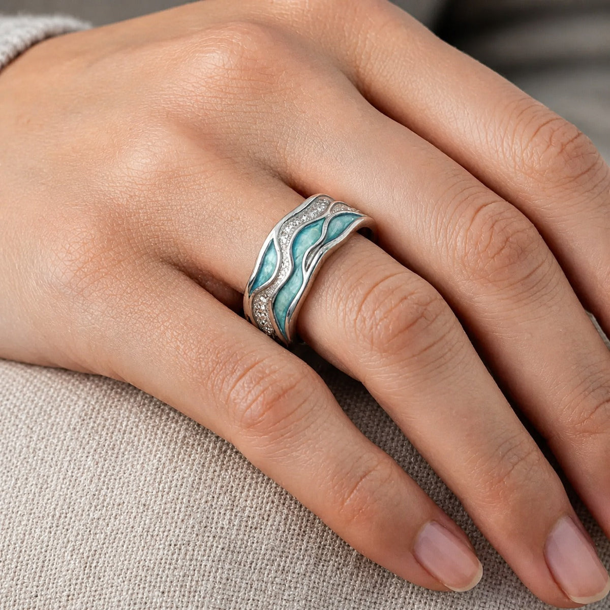 Isobel | Turquoise Enamel Wave Ring