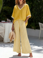 Rebecca | Stylish V-Neck and Stripe Pants Set