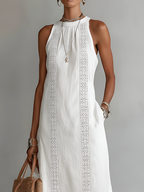 Hollis | Midi Dress in Linen with Mao Collar