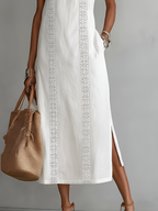 Hollis | Midi Dress in Linen with Mao Collar