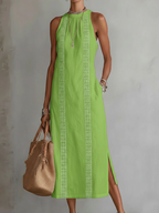 Hollis | Midi Dress in Linen with Mao Collar