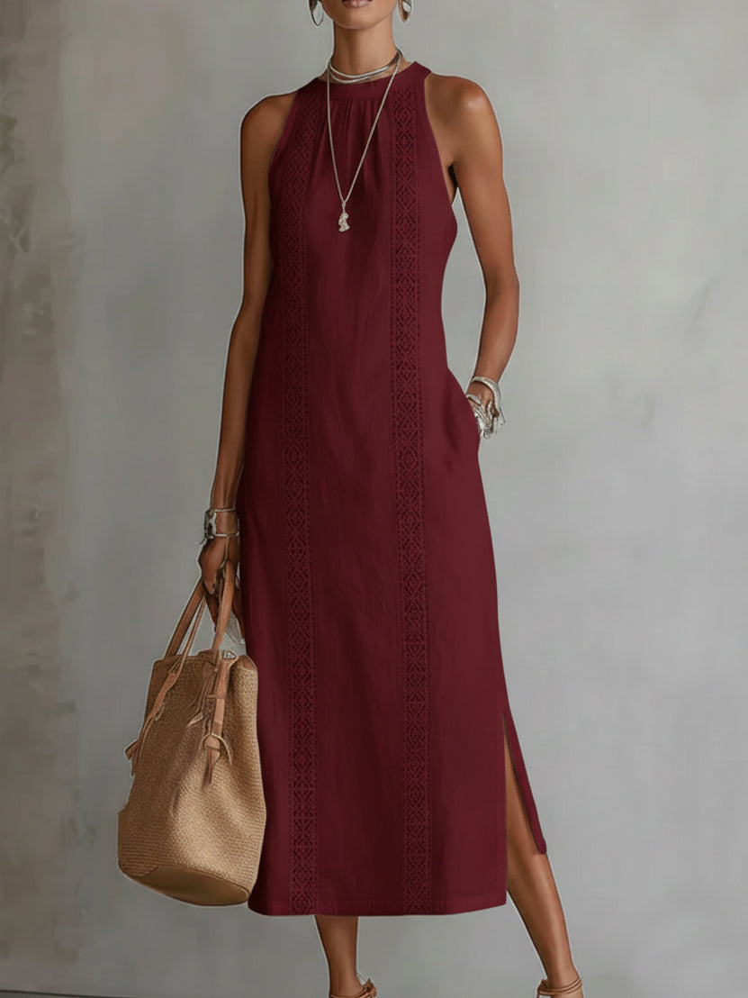 Hollis | Midi Dress in Linen with Mao Collar