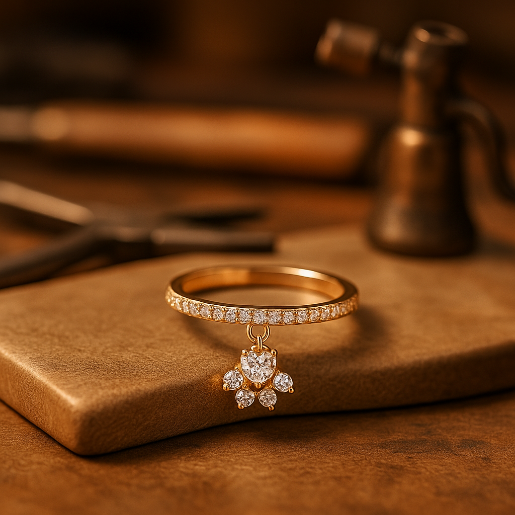 Vintage Cat Paw and Heart Stone Ring