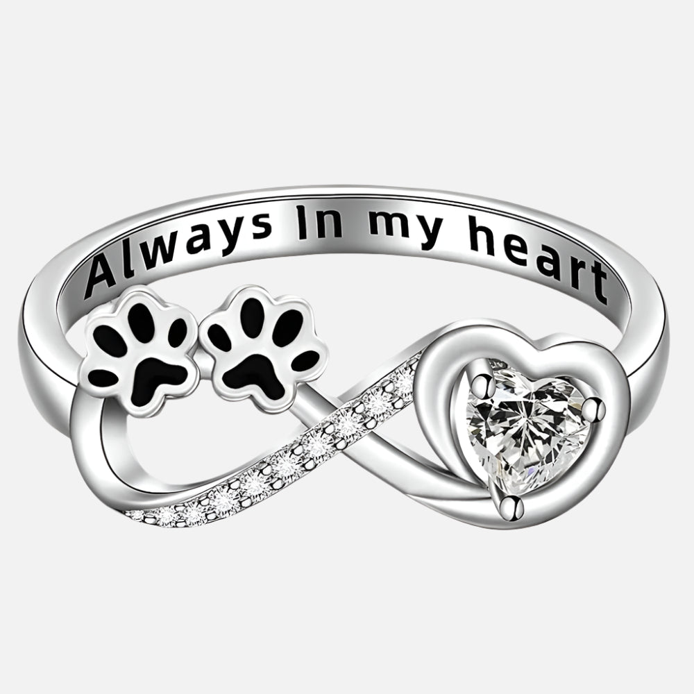 Paw Ring with Zirconia, Heart and Infinity Design