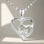 Paw and Heart Necklace in Sterling Silver with Zirconia