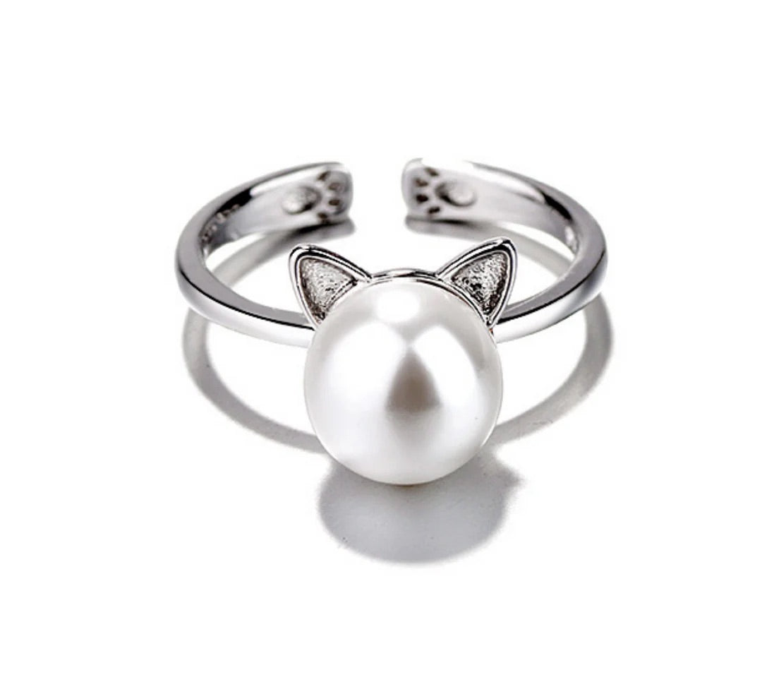 Beautiful Pearl Cat Necklace with Earrings Gift + Ring