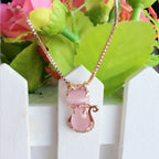 Cute Cat Necklace with Pink Stone and Zirconia