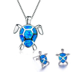 Sea Turtle Necklace + Earring Set in Opal and Silver