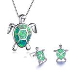 Set Necklace + Earrings with Sea Turtle Pendant made of Opal and Silver