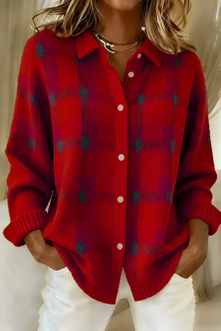 Camellia | Elegant & Cozy Checkered Cardigan