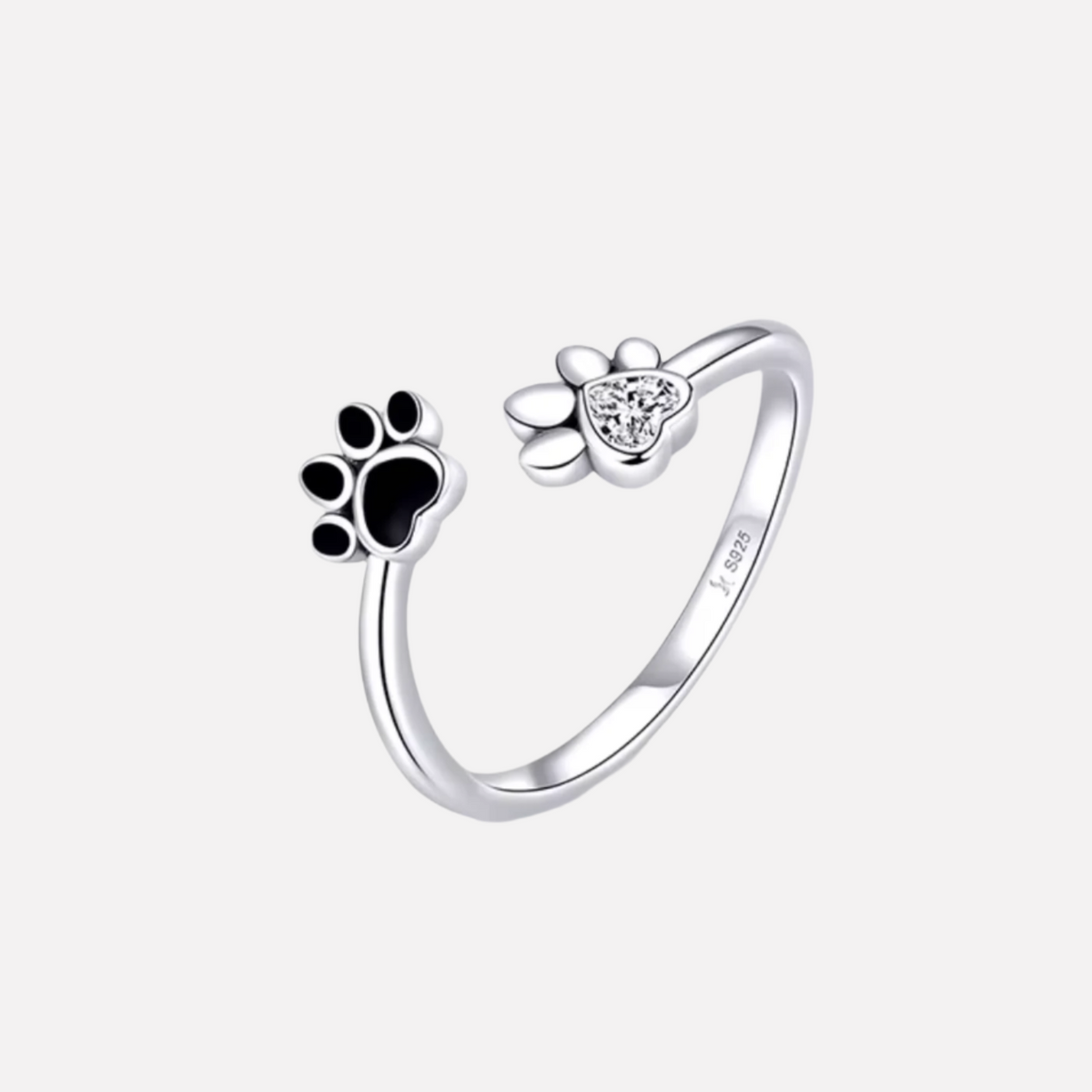 925 Sterling Silver Paw Ring with Zirconia and Enamel