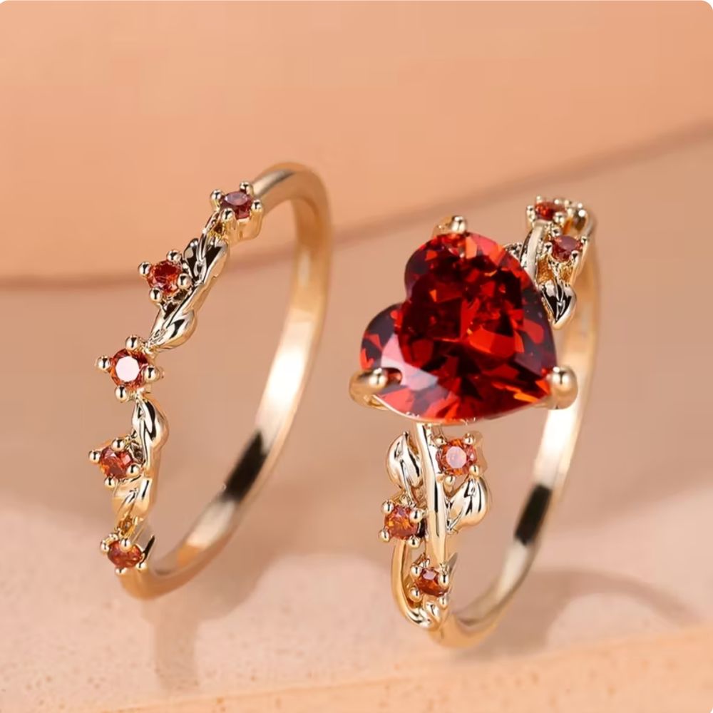 Freya | Ruby Heart Ring Set