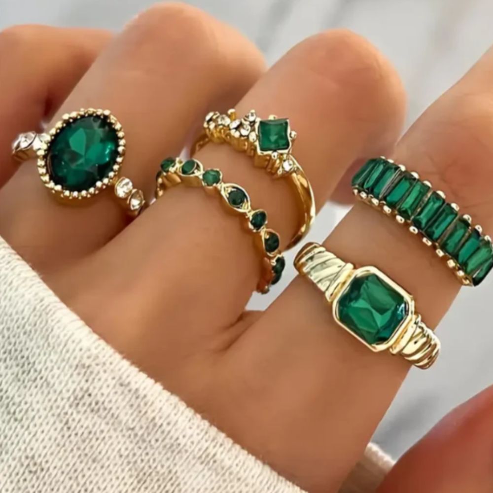 Zarina | Emerald Gold Ring Set