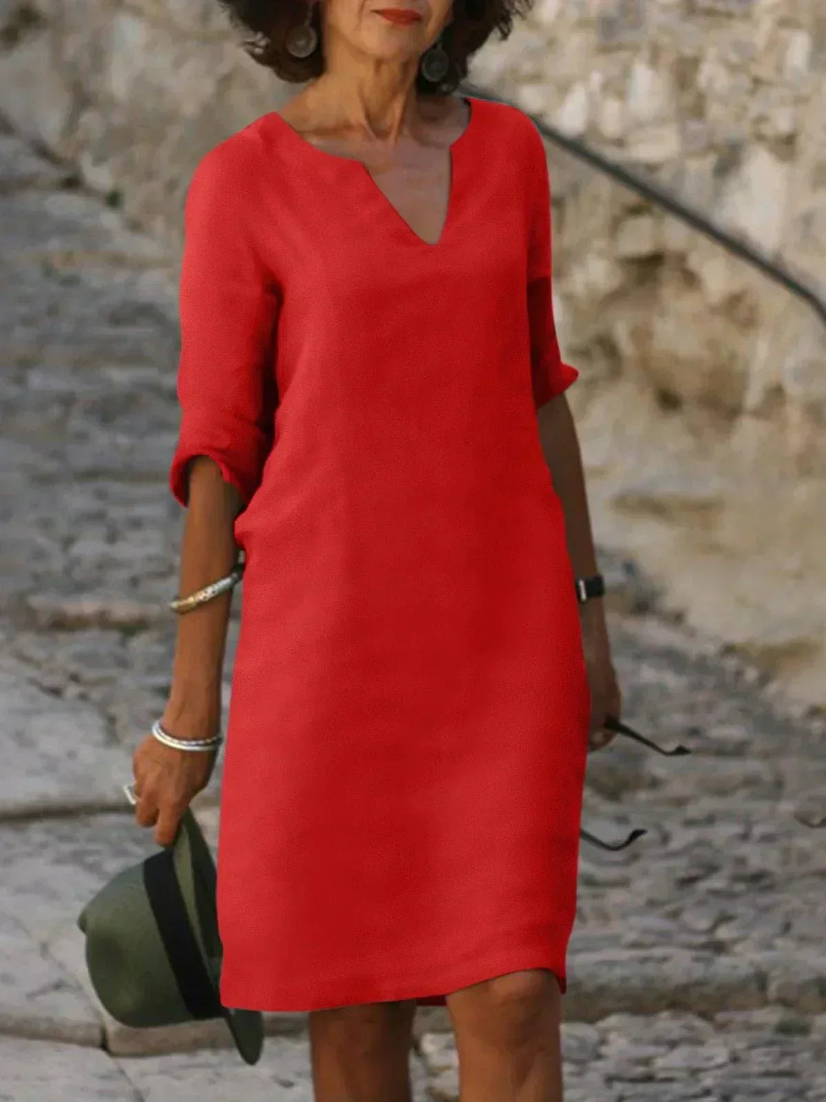 Valentina | Casual Mid Sleeve V-Neck Dress