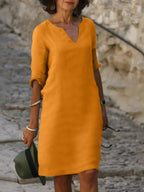 Valentina | Casual Mid Sleeve V-Neck Dress