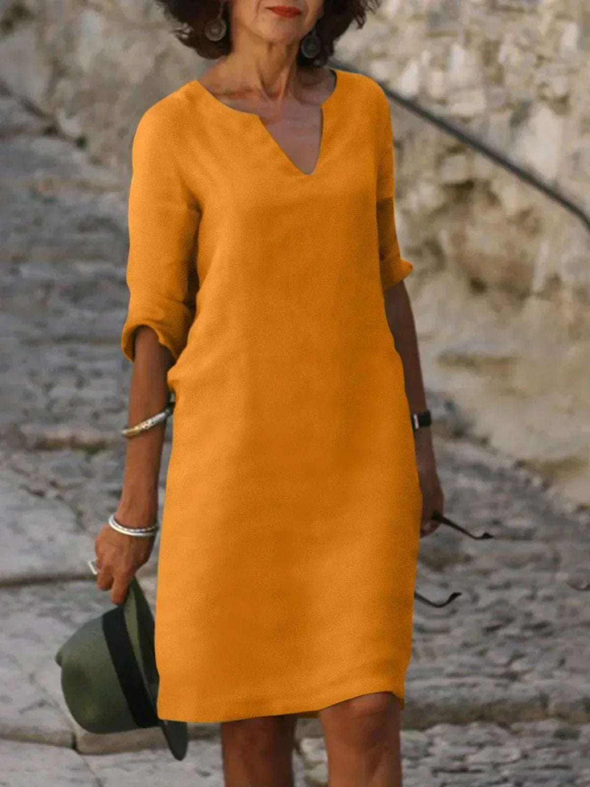 Valentina | Casual Mid Sleeve V-Neck Dress