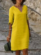 Valentina | Casual Mid Sleeve V-Neck Dress