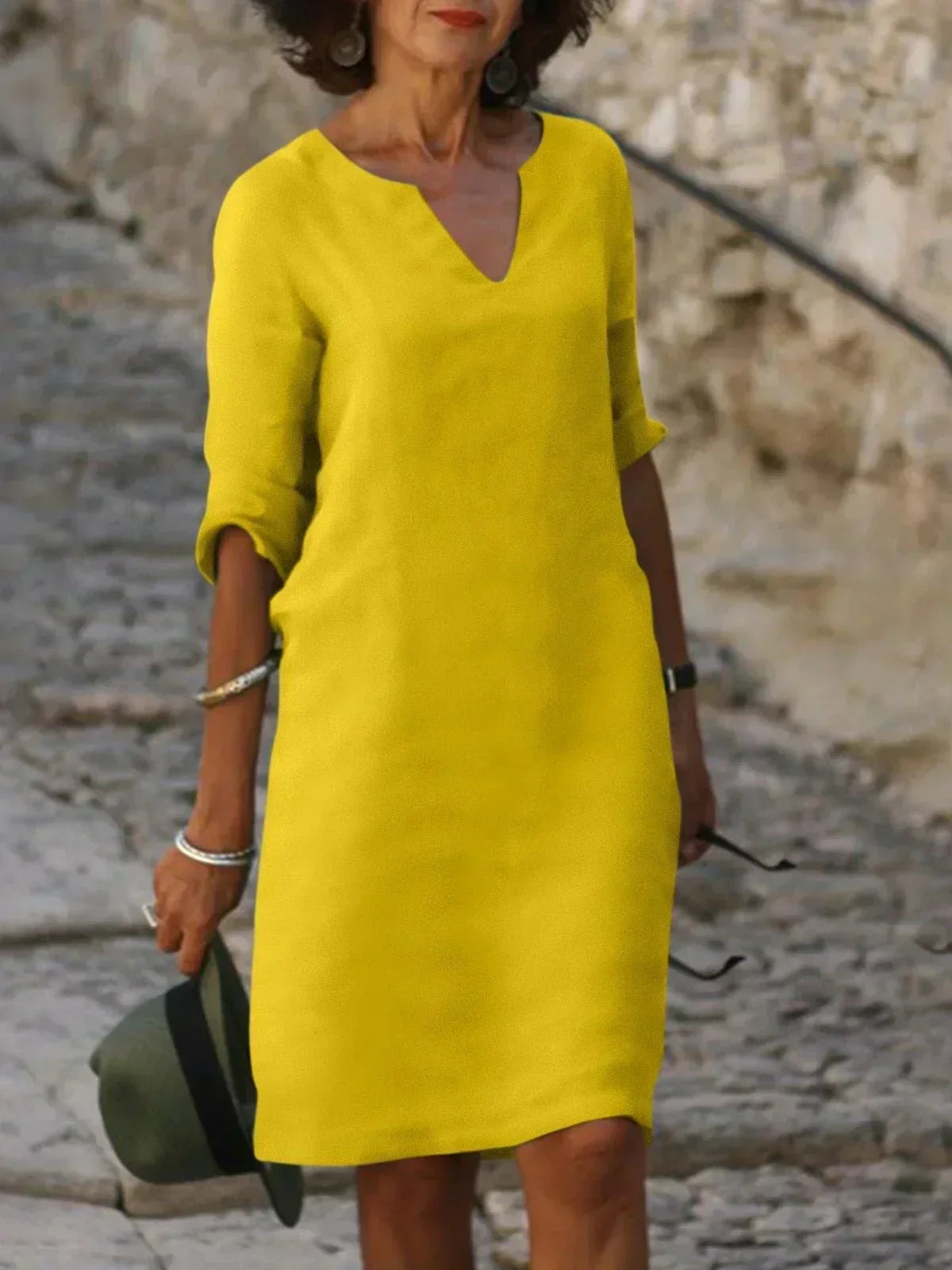 Valentina | Casual Mid Sleeve V-Neck Dress