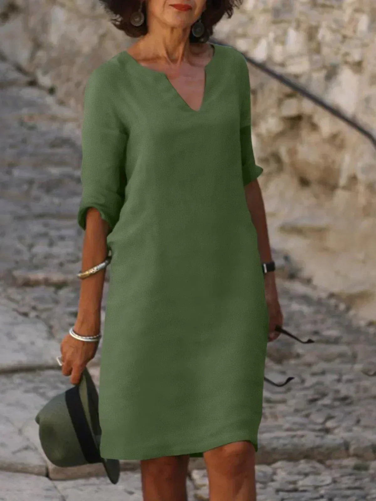 Valentina | Casual Mid Sleeve V-Neck Dress