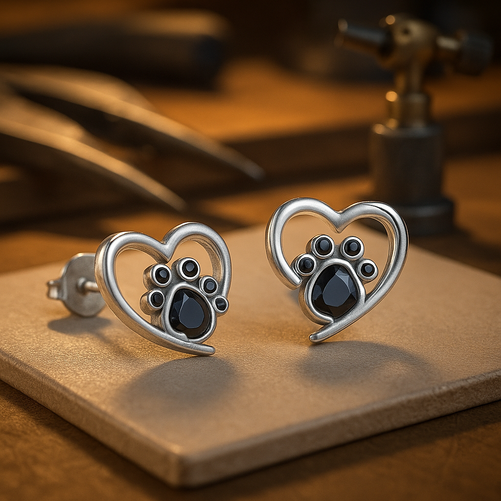 Heart Paw Stud Earrings