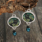 Vintage Tropical Black Cat Earrings